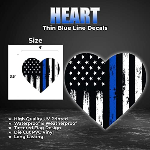 GRİTKULTURE İnce Mavi Çizgi Kalp Çıkartmaları 4 İnç X 3.6 İnç Pencere Çıkartması Sticker Polis Mavi Çizgi Sticker