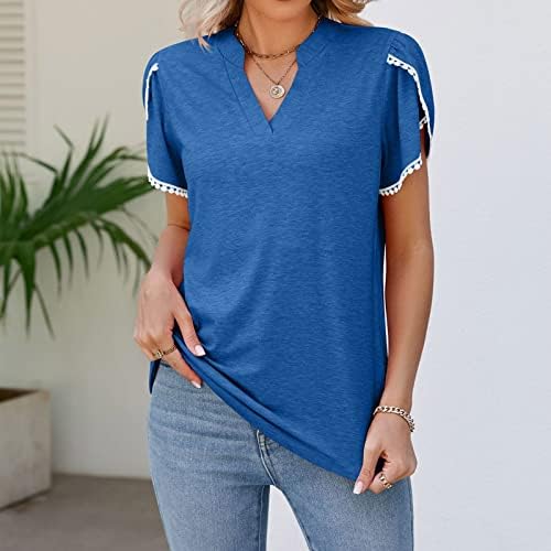 Kadın Pilili Puf Kollu Üstleri Yaz V Boyun T Shirt Gevşek Bluzlar Şık Rahat T pamuklu uzun kollu tişört Egzersiz