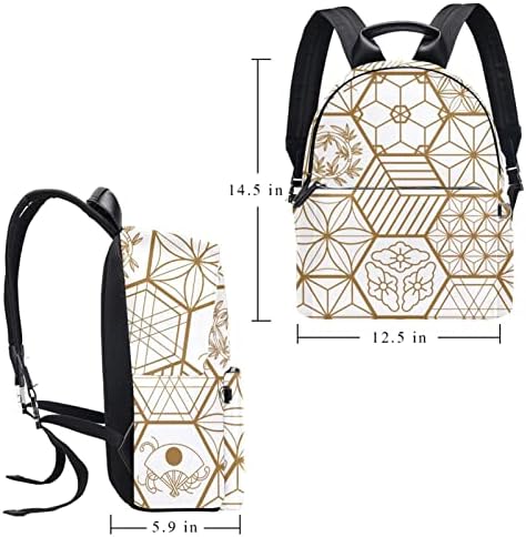 TBOUOBT Deri seyahat sırt çantası Hafif Dizüstü Rahat Sırt Çantası Kadın Erkek, Japon Altın Geometrik Desen Çiçek
