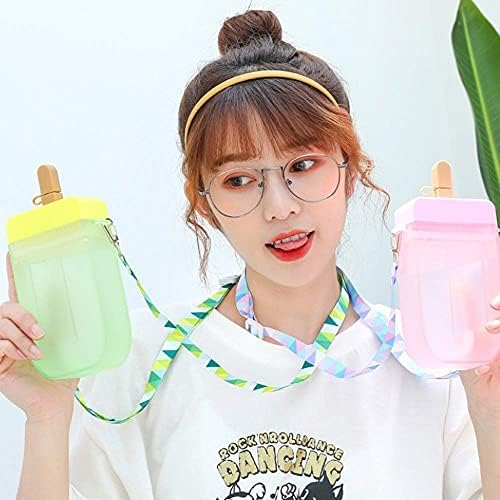 YunQın 300 ml Sevimli Saman Fincan Yeni Plastik Popsicle Şekli Su Şişesi BPA Ücretsiz Şeffaf Suyu Içme Fincan Yetişkin