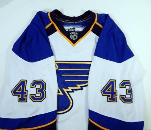 2008-09 St. Louis Blues Mike Weaver 43 Oyun Kullanılmış Beyaz Forma DP12312 - Oyun Kullanılmış NHL Formaları