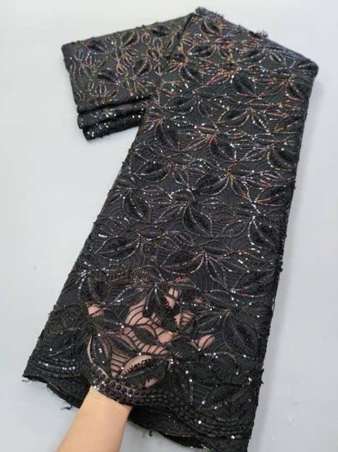 Siyah Afrika Dantel Kumaş Nakış Tül payetli dantel İsviçre isviçre vual dantel Kumaş 5 Yards Kumaş düğün elbisesi