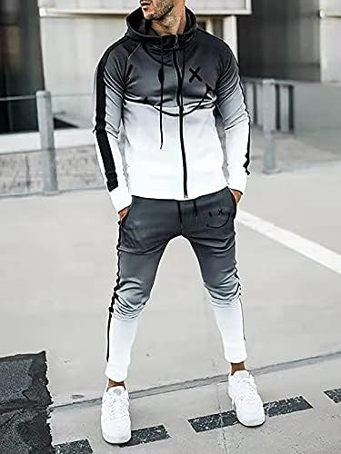 OFOKEDA erkek Kapşonlu Spor Takım Elbise uzun Kollu Tam Fermuar İki parçalı Takım Elbise için Uygun Koşu, Koşu, spor