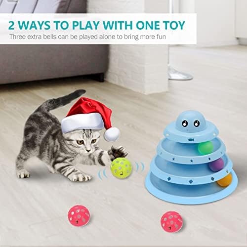 UPSKY Kedi Oyuncak Rulo Yavru Oyuncaklar 3 Seviye Kulesi Interaktif Kedi Topu Oyuncak Kapalı Kediler için Altı Renkli