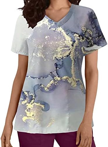 Kadın Kısa Kollu Üstleri kadın Bahar ve Yaz Bakımı Kısa Kollu V Yaka 3D Baskılı Amuda Gömlek Uzun