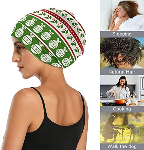 Kafatası Kap Uyku Kap Çalışma Şapka Bonnet Beanies Kadınlar için Noel Yeni Yıl Kırmızı Yeşil Topları Yaprakları Uyku