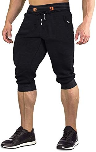 FASKUNOIE erkek 3/4 Joggers Elastik pamuklu kapri pantolonlar Diz Altı Spor kısa fermuarlı cepli pantolon