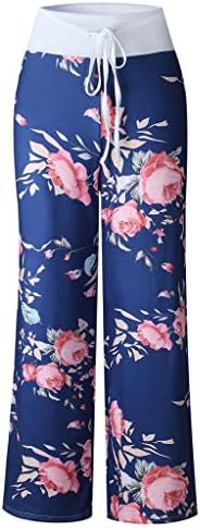 MGBD kadın Rahat Pijama Pantolon Çiçek Baskılı İpli Palazzo Geniş Bacak Yoga Pantolon Rahat Rahat Pijama Dipleri dinlenme