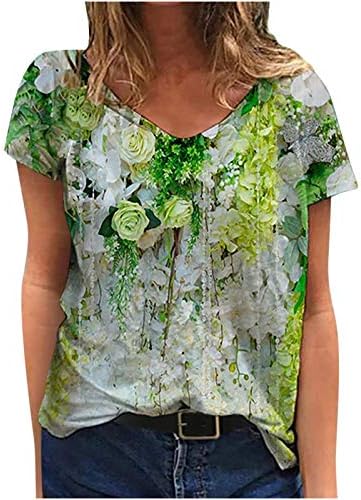 Bayan gömlek, Bayan yazlık t-Shirt Çiçek Baskılı Casual Bluz Kısa Kollu Gömlek Bayan Üstleri