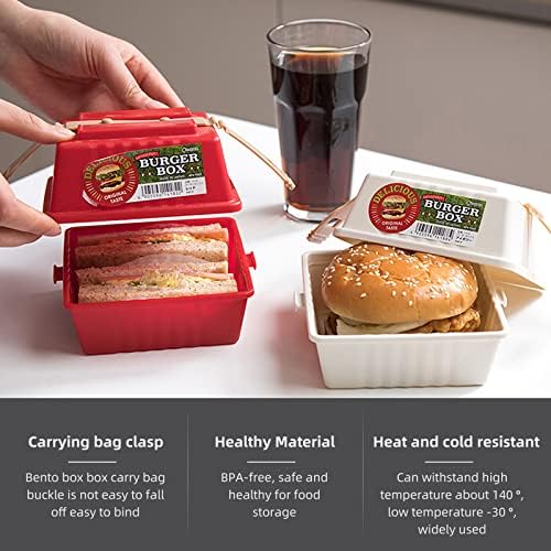 LuxSports 2 Paket Kullanımlık Burger Kutusu-Çıkarılabilir Toka Öğle Yemeği kutu konteynerler, Sağlam ve Dayanıklı