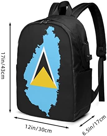 KADEUX Saint Lucia Bayrak Haritası Laptop Sırt Çantaları İş Seyahat Dizüstü Sırt Çantası Usb şarj portu İle Açık Havada