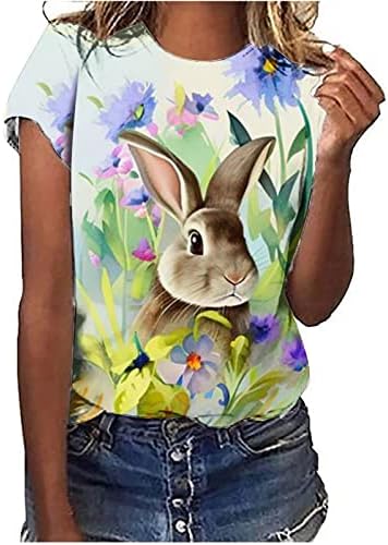 Paskalya Gömlek Kadınlar için paskalya tavşanı T-Shirt Sevimli Tavşan grafikli tişört Tatil Gömlek Kısa Kollu Tee