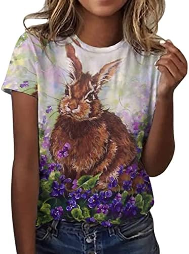 Bayan Baskı Bluzlar Crewneck Tops Tees Kısa Kollu Paskalya Sevimli Hayvan Tavşan Yaz Sonbahar Bluzlar Giyim T8