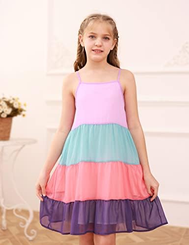 simtuor Kızlar rahat elbise Yaz Kolsuz Spagetti Kayışı Sundress Renk Blok A-Line Elbiseler