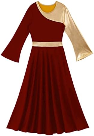 easyforever kızın Metalik Altın Renk Blok Övgü Dans Elbise Giyim Lirik Hıristiyan İbadet Dans Tunik Elbise