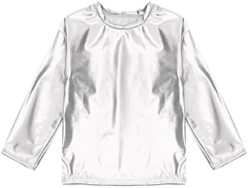 Hansber Çocuk Kız Erkek Metalik parlak tişört Katı Uzun Kollu Tees Dans Performansı Üstleri Parti Giyim