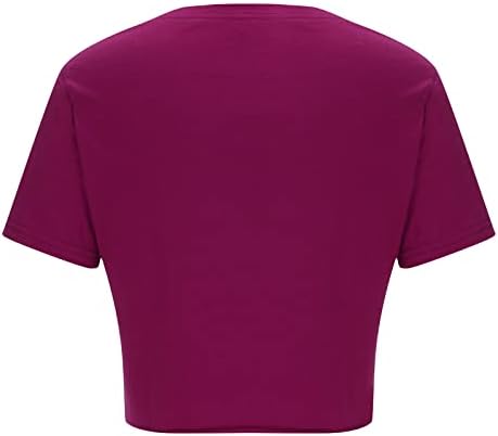 Kadın Rahat Yuvarlak Boyun Kırpma Üstleri Kısa Kollu Ön Kravat Katı Tees Gömlek Atletik koşu tişörtleri Yaz 2023 Tops