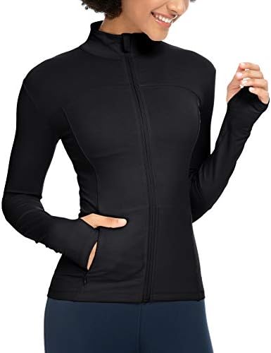QUEENİEKE Koşu Ceketleri Kadınlar için, Pamuklu Yumuşak Tam Zip Slim Fit Atletik Egzersiz Ceketi Cepli