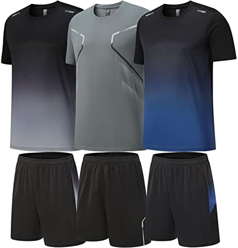 BOOMCOOL Spor Giyim Erkekler için Egzersiz Gömlek Setleri Kıyafetler 3 Paket Koşu Futbol Atletik Egzersiz için Fit