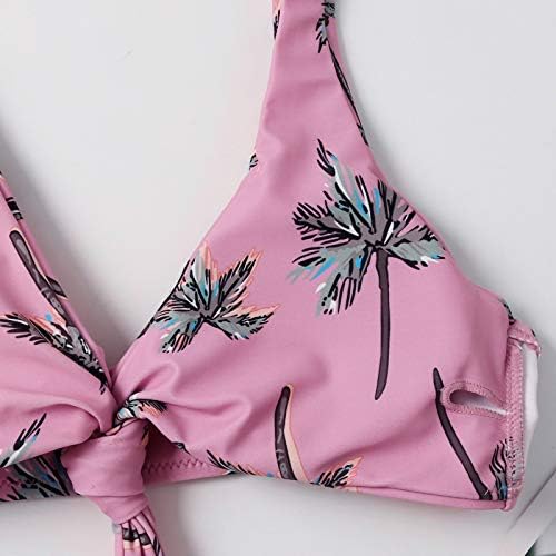 Mayo Kadınlar için 2 Parça Bikini Orta Rise Çiçek Baskılı Beachwear Ön Kravat Düğüm V Boyun Yüksek Kesim Üçgen Bikini
