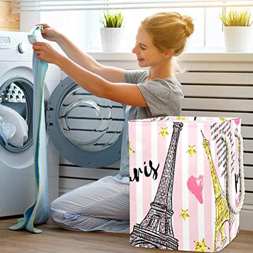 19.3 Bağlantısız çamaşır sepeti Kirli Giysiler Sepet Katlanabilir Ev Kreş Üniversite Daire Ofis Paris Pembe Eyfel