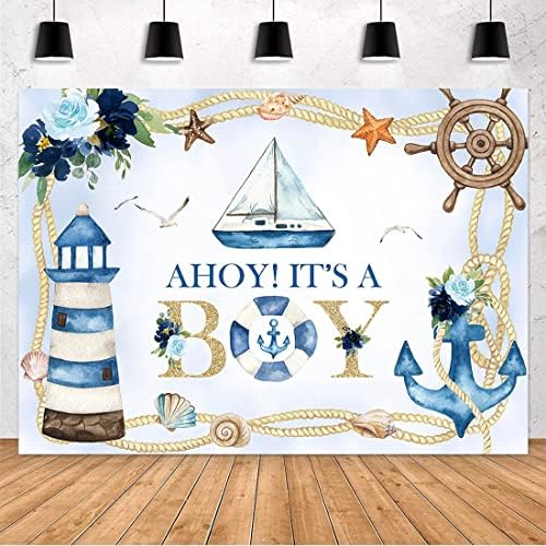 Avezano Denizcilik Bebek Duş Zemin için Boy Ahoy Bu Bir Çocuk Parti Banner Lacivert Denizcilik Temalı Bebek Duş Parti