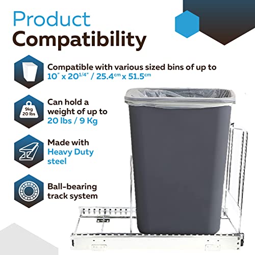 ROONOVA: Çöp kutusu rafını dışarı çekin / dayanıklı krom kaplama ve ayarlanabilir çerçeve / ağır hizmet tipi çelik