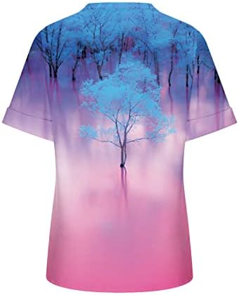 Yaz Boho Çiçek Grafik T Shirt Kadınlar için Moda Çapraz V Boyun Kısa Kollu Gevşek Bluz Casual Kavisli Hem Tunik Üstleri