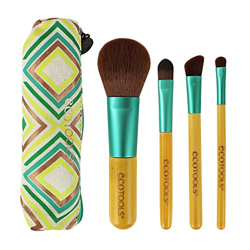 Ecotools Sınırlı Sayıda Bambu Boho Luxe Seyahat Makyaj Fırça Seti, Globaly Inspired Kozmetik Çantalı 4 Seyahat Boy