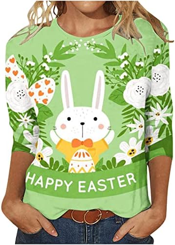Grafik Bluz Tshirt Bayanlar için Yaz Sonbahar Giysileri Y2K 3/4 Kollu Crewneck Pamuk Mutlu Hediye Paskalya Yumurtası