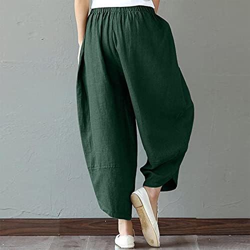 Yaz Rahat Pamuk Keten Pantolon Kadınlar için Baggy Geniş Bacak Pantolon Yüksek Bel Uzun cepli pantolon Rahat Pantolon