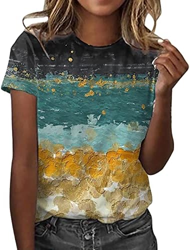 Adpan Bayan Günlük Yaz Baskı O Boyun Tankı Üstleri Kısa Kollu Egzersiz Gömlek Casual Gevşek Tees Spandex T Shirt Kadın