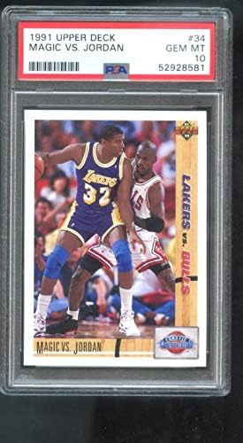 1991-92 Üst Güverte 34 Michael Jordan Vs. Magic Johnson PSA 10 Kademeli Kart Bulls-İmzasız Basketbol Kartları