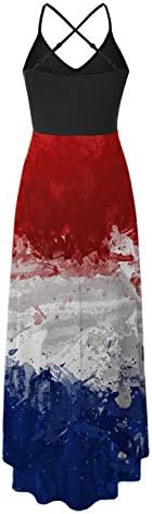 4th Temmuz Maxi Elbiseler Kadınlar için Rahat Yaz Boho Elbise ABD Bayrağı Scoop Boyun Cami Kolsuz Yıldız Çizgili Sundress