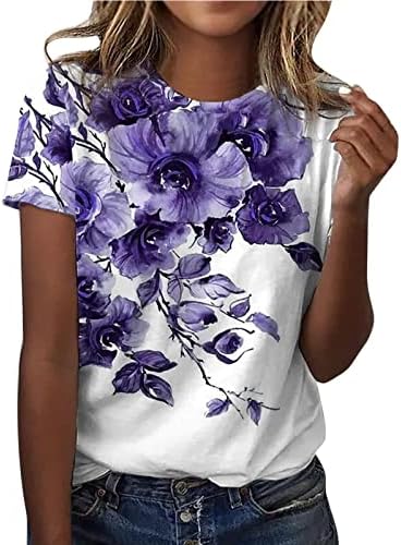 uikmnh kadın Bluz Rahat Sevimli Gömlek Trendy Crewneck Clasy Çiçek Yaz Kısa Kollu Gömlek