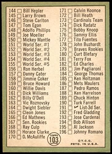 1967 Topps 103 Kontrol Listesi 2 Mickey Mantle New York Yankees (Beyzbol Kartı) (170'deki D harfinden sonraki Süre