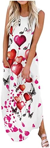 Zpervoba kadın Maxi Elbiseler Cepler ile Çiçek Kolsuz Yaz Elbiseler Casual Tank Elbiseler Yarık Plaj Tunik Yensiz