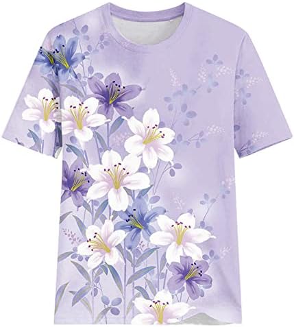 Kadın Çiçek Gömlek Ekip Boyun Yaz Sevimli Üstleri Kısa Kollu Temel Tees İş Rahat T-Shirt Zarif Şık Bluzlar
