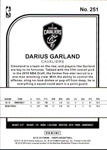 2019-20 Panini NBA Çemberleri 251 Darius Garland Cleveland Cavaliers Çaylak Basketbol Kartı
