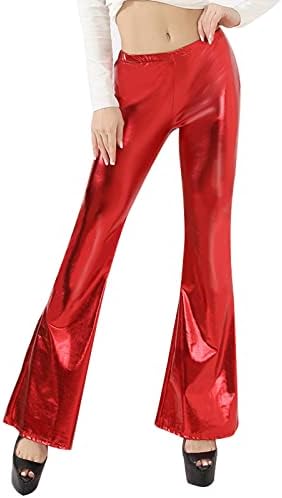 NaRHbrg Parlak Metalik Flare Tayt Kadınlar için Seksi Yüksek Belli Çan Alt Pantolon 70s Disko Yoga Pantolon Disko