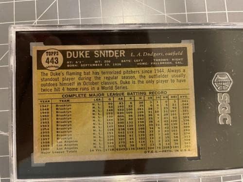 1961 Topps 443 Duke Snider Los Angeles Dodgers Beyzbol Kartı Sgc Nm 7-Slabbed Beyzbol Kartları