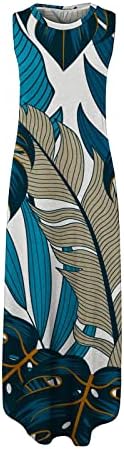 Maxi Elbise Kadınlar için Yaz Batik Sundress Casual Hawaiian Plaj Parti Kolsuz Bölünmüş Uzun Elbiseler Cepler ile