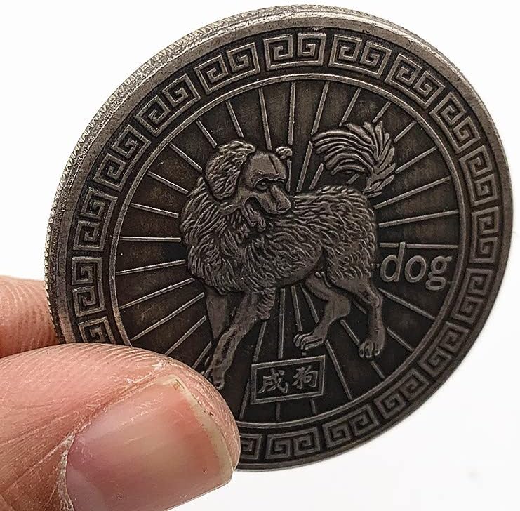 Çin Zodyak Hayvan Köpek Pirinç Eski Antika Gümüş Hatıra Paraları Koleksiyonu Bakır Paraları Bagua Zaman Paraları