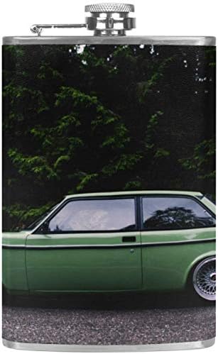 Cep Şişesi Likör Paslanmaz Çelik Sızdırmaz Huni ile 7.7 oz deri kılıf Büyük Hediye Fikri Şişesi-Vintage Yeşil Araba