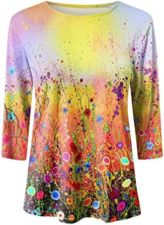 Bayan Bahar Üstleri Moda Baskı Yuvarlak Boyun Gevşek Rahat Yedi Kollu tişört Üst Hafif 2023 Tunik Bluz