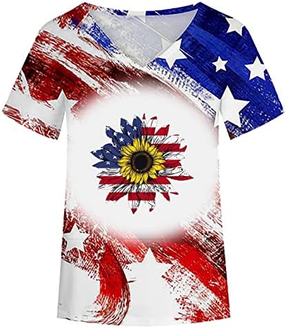 Kadın Yurtsever T-Shirt 4th Temmuz Ayçiçeği Grafik Tees Gömlek ABD Bayrağı Ağartılmış Tee Tops