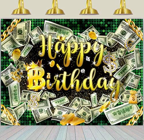 BINQOO Banknotlar Mutlu Doğum Günü Para Zemin Elmas Altın Külçeler Zengin Doğum Günü Partisi Yeşil Arka Plan Çocuklar