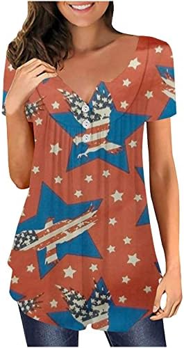 lcepcy Bayan Bağımsızlık Günü Gömlek Gizlemek Göbek Tunik Üstleri 2023 Yaz Kısa Kollu T Gömlek Casual Şık Bluzlar