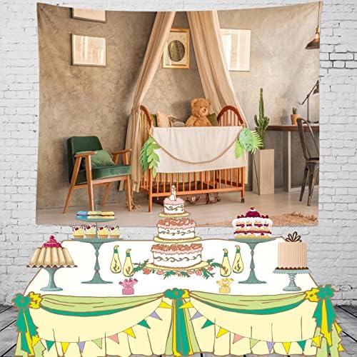 CORFOTO Kumaş 5x3ft Çocuk Odası Zemin Tema Fotoğraf Bebek Beşiği Kreş Beşik Oyuncak Ayı Kız Yatak Odası Yenidoğan