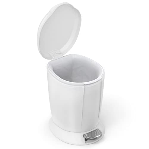 IXII 1.6 gal Plastik Kompakt Yuvarlak Banyo Basamaklı Çöp Kovası, Beyaz